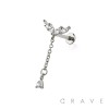 CZ MARQUISE V TEAR DROP CZ DANGLE CHAIN TOP 316L SURGICAL STEEL THREADLESS (PUSH IN ) LABRET SET